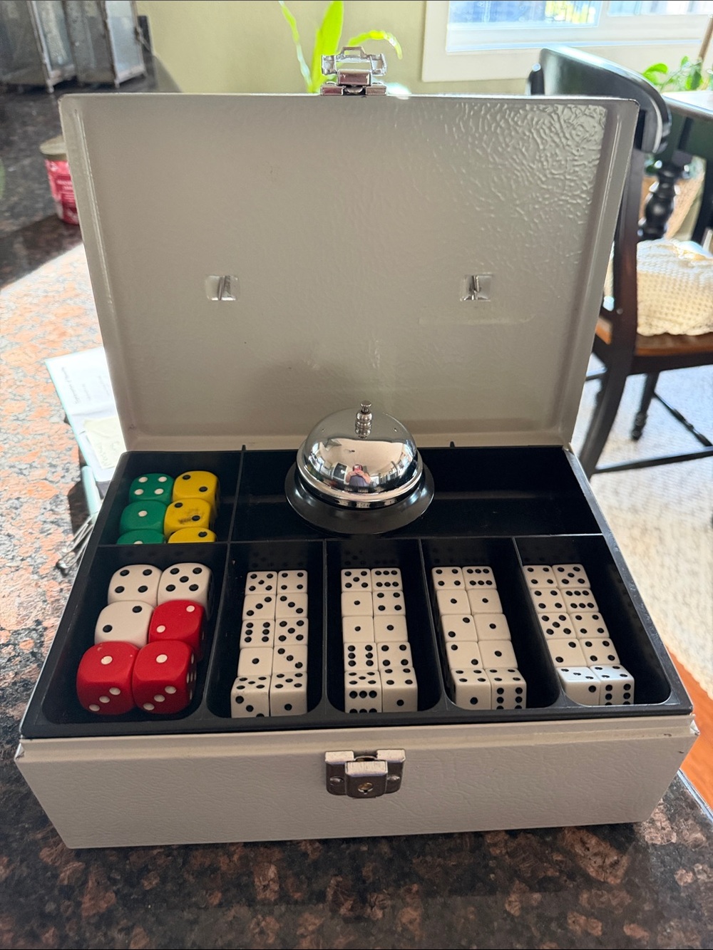 Dice sets with Silver Bell — White Storage Case